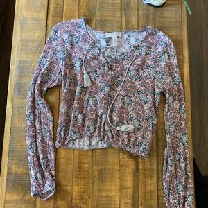 ✨laced-up boho floral long sleep crop top✨